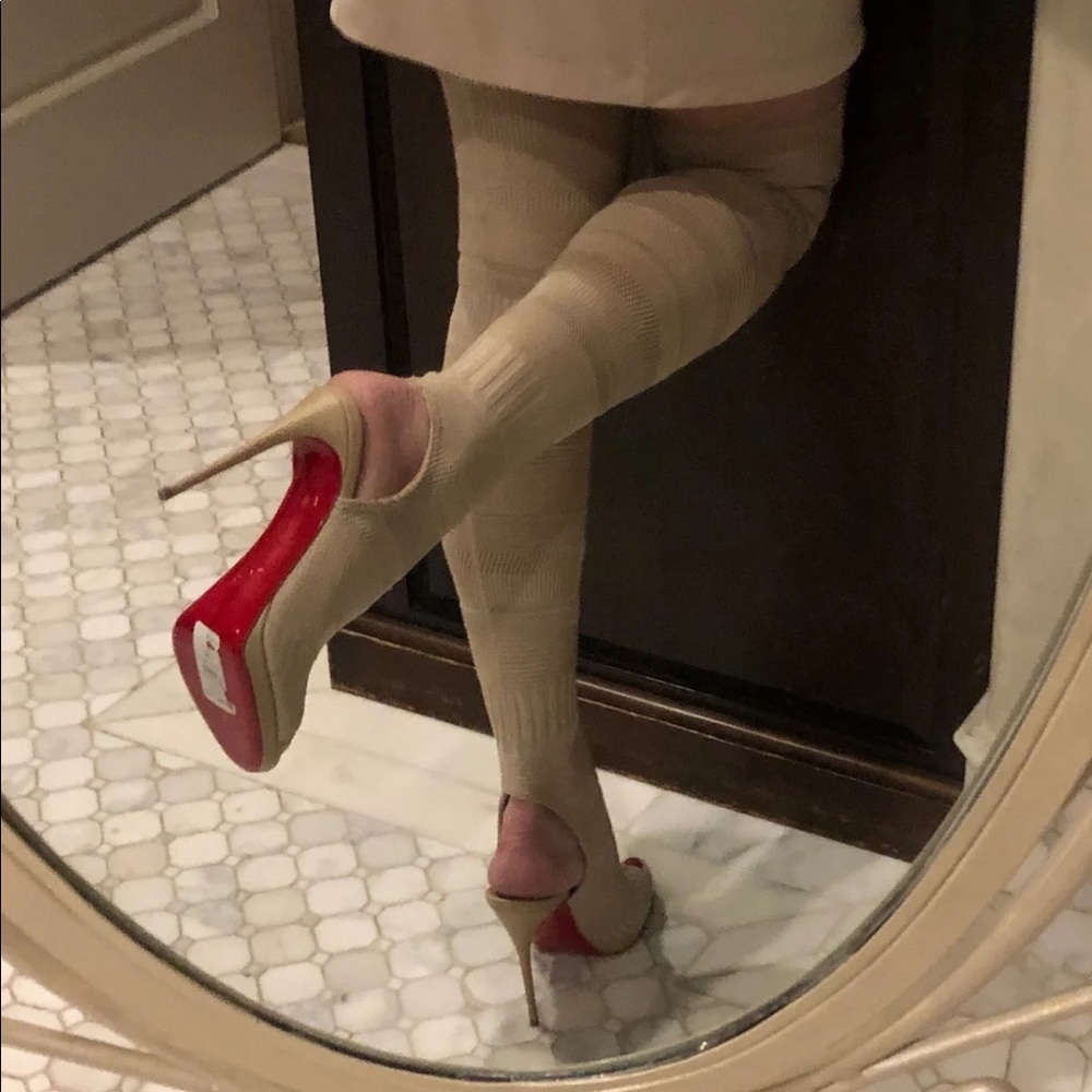 Christian Louboutin Beige Peep Boots NIB OTK 37